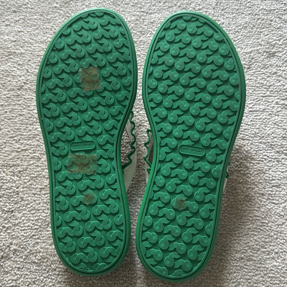 NWOT Tory Burch Sport White and Green Ruffle Thong Sandals/Flip Flops (Size 10M) - Picture 7 of 8